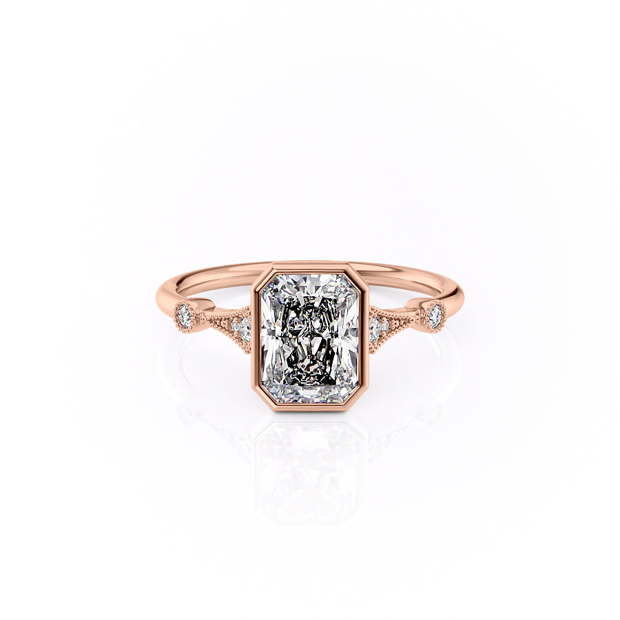The Bezel Amber Set With A 1.5 Carat Radiant Moissanite