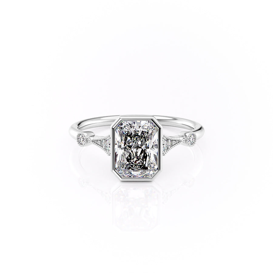 The Bezel Amber Set With A 3.5 Carat Radiant Moissanite