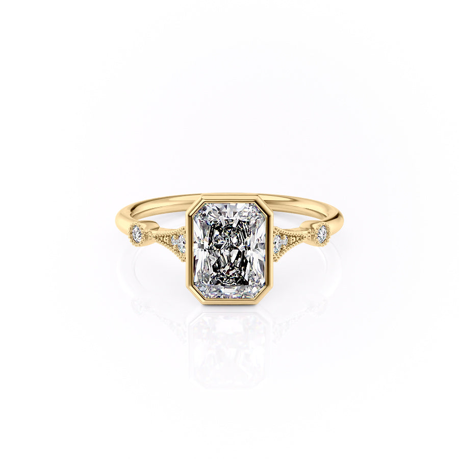 The Bezel Amber Set With A 2 Carat Radiant Moissanite