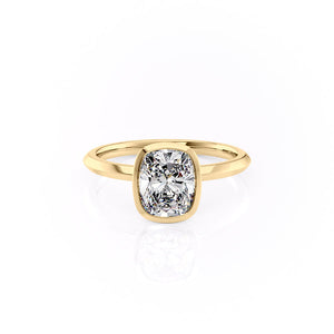 The Razor Bezel Kamellie Set With A 3 Carat Elongated Cushion Moissanite