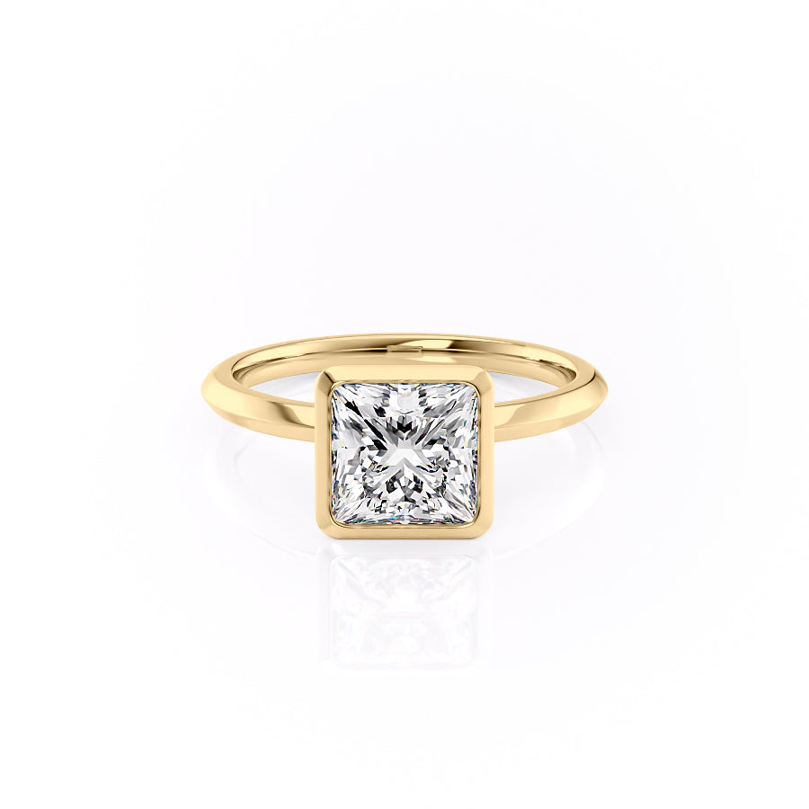 The Razor Bezel Kamellie Set With A 2 Carat Princess Moissanite