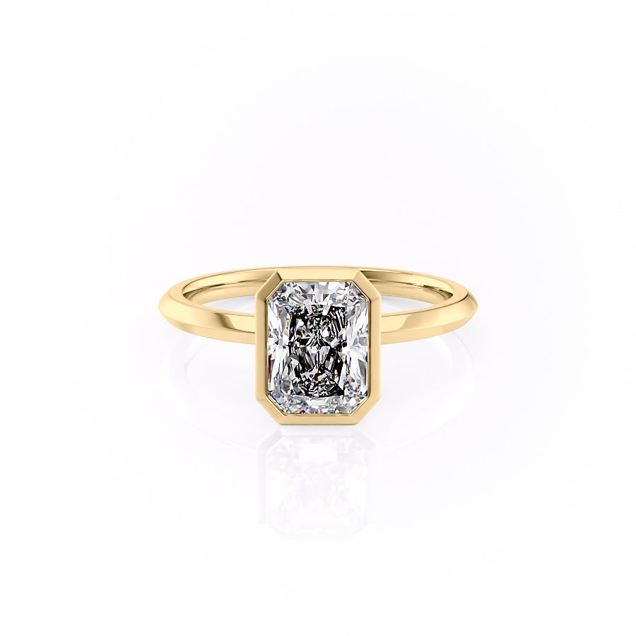 The Razor Bezel Kamellie Set With A 2 Carat Radiant Moissanite
