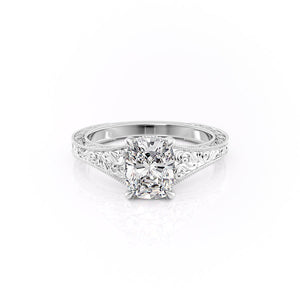The Florence Set With A 2 Carat Elongated Cushion Moissanite