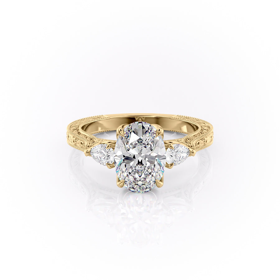 The Three Stone Sierra Set With A Oval Moissanite